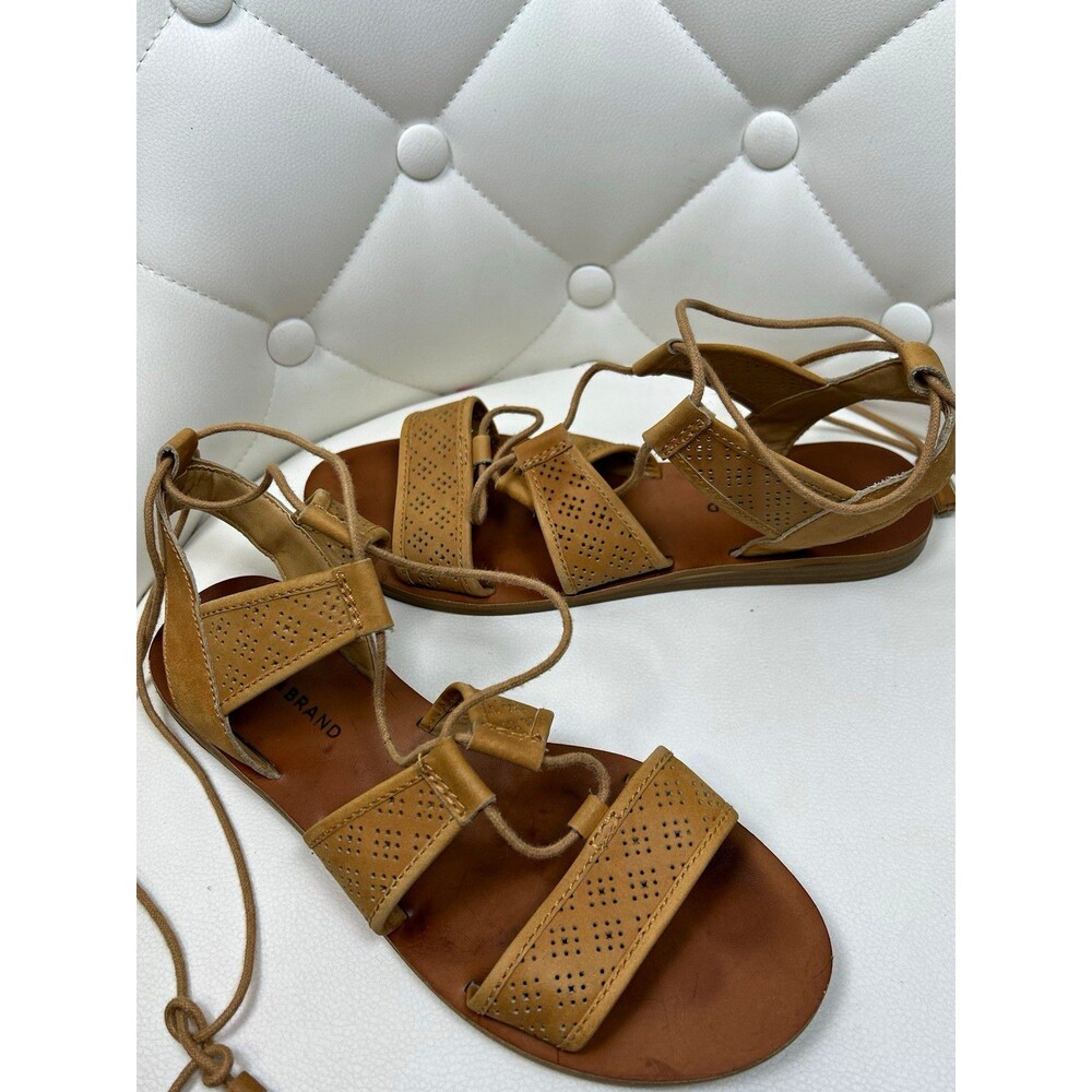 Lucky Brand Sawyarr Tan Leather Ghillie Gladiator Lace Up Flat Sandals Size 11